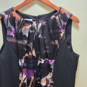 London Style Collection Dress Womens 16‎ Black Floral Sleeveless Sheath Knee